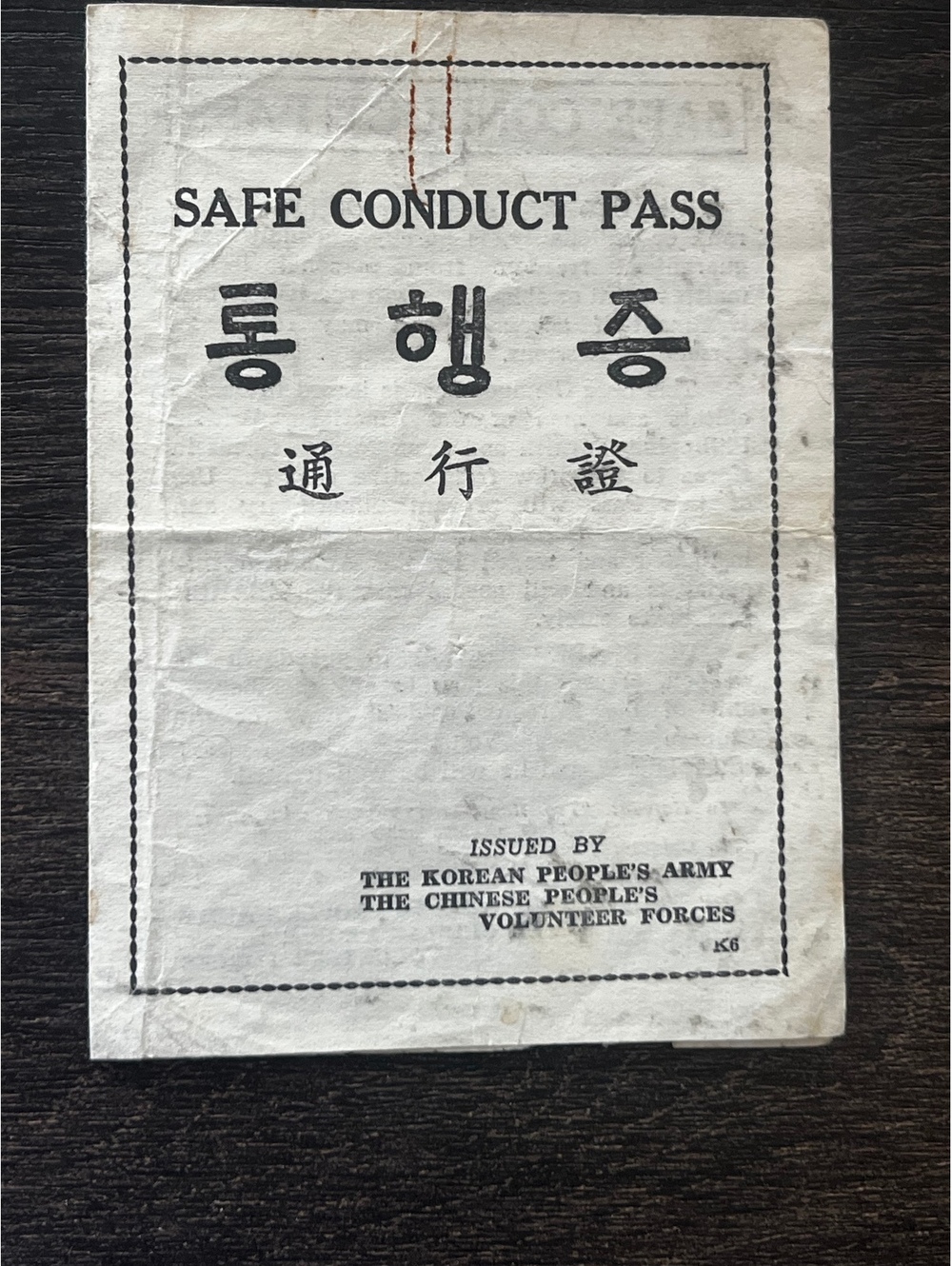 Korean War Safe Conduct Pass K6 Chinese Korean Propaganda Leaflet MacArthur